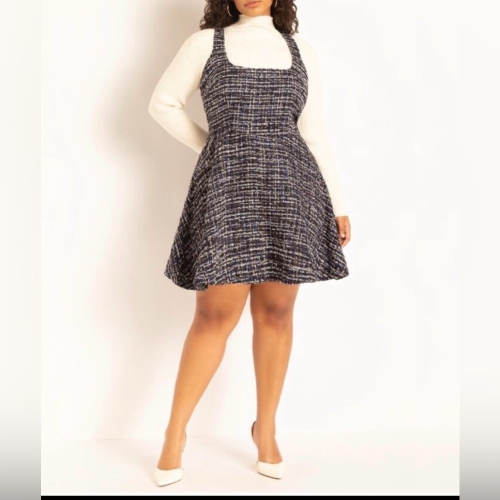 Eloquii Flare Tweed Mini Jumper Blue & Black Fit & Flare Dress Womens Sz 16 NWT - Picture 1 of 10
